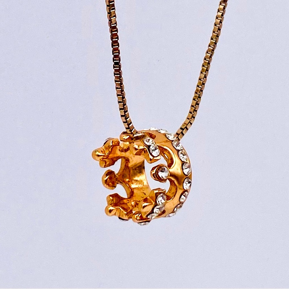 Rose Gold & Rhinestone Crown Pendant on Box Chain